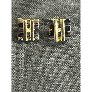 Gold Tone And Silver Tone Square CZ Stud Pierced Earrings J336